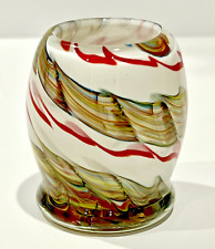 Vintage MCM Murano Style Hand Blown Swirl Multicolor Glass Toothpick Holder 3x2