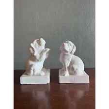 Vintage Pair of White Ceramic Dog Bookends picture