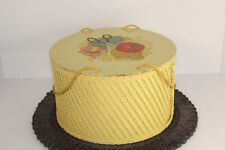 Vintage 1940s Princess Sewing Basket Round Wicker Clean with Decals Yellow picture