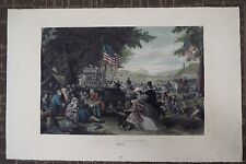 VERY LARGE - Antique Hand Colored Print Engraving - July 4th Celebration - 1876 picture