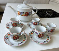 Vtg Kalocsa kezifestes Hungary Floral Handpanited Tea Pot Cups & Saucers picture
