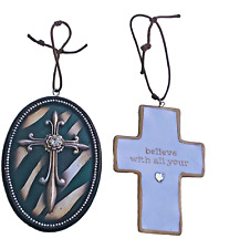 Cross Hanging Ornaments Enameled Christmas Tree Decorations Crystals, Set 2 picture
