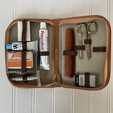 Vintage USA Gillette Travel Toiletry Shaving Kit Razor Shaver Leather Case picture