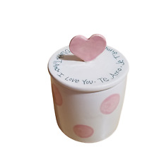 Vintage Our Name is Mud Hand Painted Ceramic White Pink I Love You Cannister Jar picture