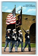 c1940's Color Guard U.S Marine Corps Base San Diego California CA Postcard picture