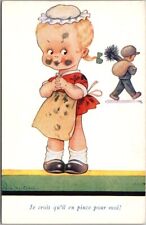 Vintage French Comic Greetings Postcard Boy Chimney Sweep / Evidence of a Kiss picture