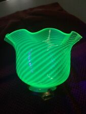 COMPLETE Vaseline Opalescent Uranium Glass Ruffled Lamp Shade with Shade Holder picture