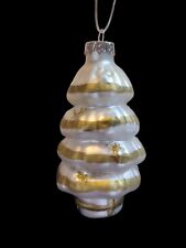 Vintage Blown Glass Ornament White Gold Glitter Christmas Tree  picture