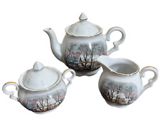Vintage 1977 Avon Sales Award Currier & Ives Grist Mill Porcelain Teapot Set picture