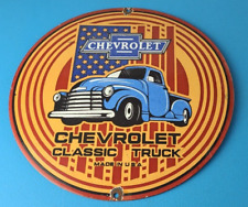 Vintage Chevrolet Trucks Sign - Porcelain Bow-Tie Classic Pickup Gas Pump Sign picture