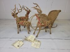 Vintage Jute Collection Christmas Sled & Deers with Red Ribbon Made in Thailand  picture