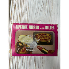Vintage Floral Lipstick Mirror with Finger Holder And Box Price Tag 70s 80s picture