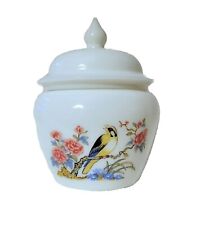 Vintage Avon Milk Glass Ginger Jar  Bird Goldfinch Floral Oriental W/ Lid *Read picture