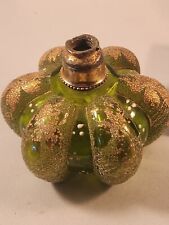 Antique Vintage  Green / Gold painted Glass with filigree collar  perfume bottle picture