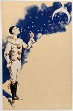 Pierrot Admiring the Moon Quality Antique Litho Art Deco Nouveau Postcard 1906 picture