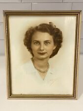 Vintage 1940's Color Tinted Photograph Young Woman Lady beads Framed 8x10 1943 picture