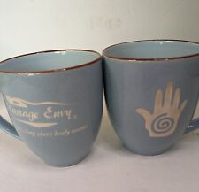 2 Message Envy Light Blue Etched Advertising Mugs Healing Hands Apx 22 Oz picture