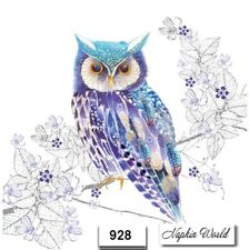 (928) TWO Individual Paper LUNCHEON Decoupage Napkins - OWL BIRD BLUE  picture