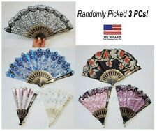 3 PCs Folding Hand Fan, Lace, Sequined, Flower, Animal Print 8