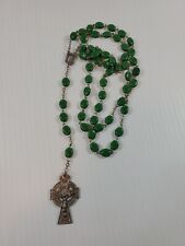 Beautiful Vintage Irish Green Clover Rosary Beads Silver Cross 24