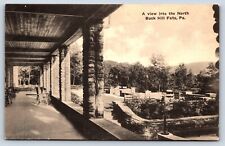Postcard PA Buck Hills Falls View North Rocking Chairs Stonework Lamp Post F6 picture