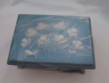 Vintage Blue  Incolay Trinket Box With Unique Thistle Flower Design picture