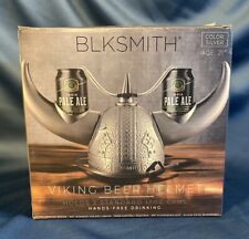NEW BLKSMITH Viking Beer Drinking Helmet Silver Holds Two Standard 12 Oz Cans picture