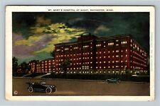 Rochester MN-Minnesota, St. Mary's Hospital at Night, c1934 Vintage Postcard picture