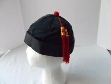 Vtg Chinoiserie hat skull cap beanie Chinese Asian black red tassle tassels MINT picture
