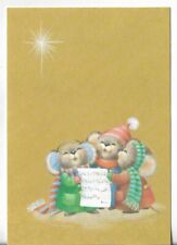 Used Vtg Christmas CARD-apx 4.25x6.25 Three Cute Mice Singing Carols w/Scarves picture