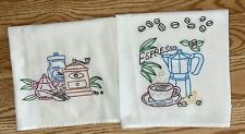 SET OF 2 VTG STYLE HAND EMBROIDERED COFFEE ESPRESSO THEME FLOUR SACK TOWELS picture