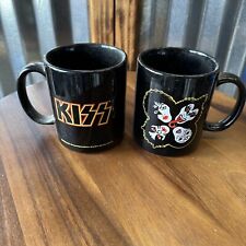 Retro 2009 Officially Licensed KISS Faces Black Mug Signature Network Set Of 2 picture