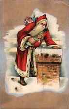 Santa Claus at Chimney with Toys~Antique  1911 German Christmas Postcard-k91 picture