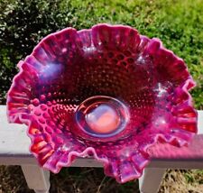 RARE VTG Fenton Plum Hobnail Opalescent Art Glass Bowl 10
