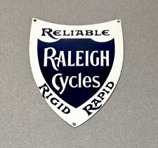 VINTAGE 12” RALEIGH BICYCLE BIKE DEALER SHIELD PORCELAIN SIGN CAR GAS OIL TRUCK picture