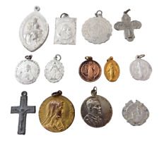 13 Medals  Pope Pius X, Lady of Atonement,Mater Dolor, St Benedict, Lead Cross picture