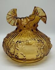 Vintage Fenton Amber Rose Ruffled Glass Student Lamp Shade 7