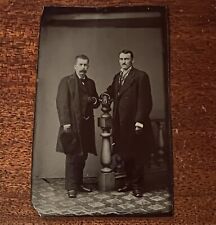 ATQ Victorian Tintype Two Gentlemen Standing Mustaches HIDDEN HAND Portrait picture