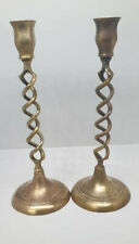 Antique 9.5 Inch Solid Brass Open Barley Twist Candlestick Holders Handcrafted picture
