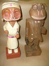 Vintage Folk Art Wood Carved  Toads  Doctor and Nurse - toad frog statue  picture