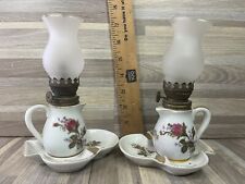Vintage LOT OF 2 Floral Porcelain Teacup Oil Lamp 7” MADE IN JAPAN picture