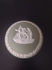 Wedgwood Jasperware Trinket Jewelry Box Green Round Ribbed with Pegasus England picture