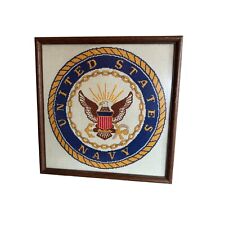 United States Navy Wood Framed Cross Stitch Eagle Emblem Insignia USA USN picture