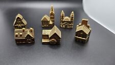 Vintage MCM Solid Brass Albert E Price Mini Houses Paperweight Set of Six picture
