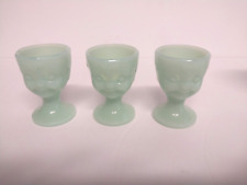 Vintage Jadeite Green Glass Egg Cup with face = Egg Head Set Of.3 picture