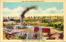 C.1940s West Texas Modern Oil Field Derrick Birds Eye View Linen Postcard A225 picture