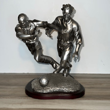 Large Table Top Soccer Player Trophy Statue On Wooden Base Silver Tone Statue 11 picture