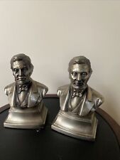 VINTAGE PMC CAST METAL Silver Pewter FINISH ABE LINCOLN BOOKENDS 5 1/2