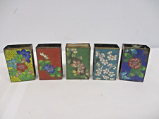5 ANTIQUE CHINESE CLOISONNE ENAMEL MATCH BOX HOLDERS ~ LOVELY FLOWERS picture
