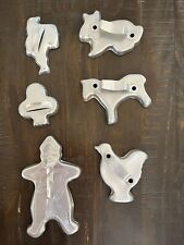 6 Vintage Aluminum Cookie Cutters Bunny, Horse, Chicken, Santa, Gingerbread Man picture